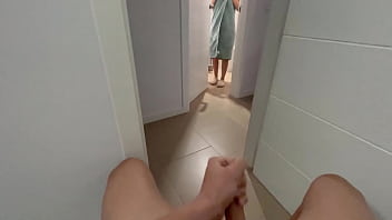 I catch my stepsister in the bathroom and she pleasures me with a handjob, then proceeds to give me a blowjob until I reach climax